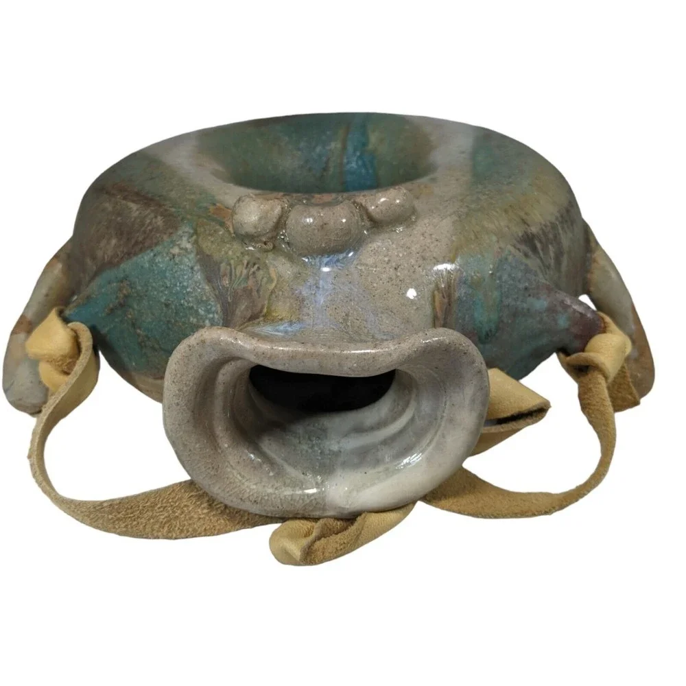 Vintage Drip Glaze Ceramic Hanging Water Jug Donut Jug Bottle Canteen - Picture 6 of 9